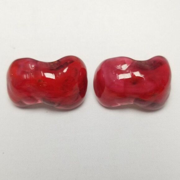 Vintage Vouge Jewelry Red Wavy Clip On Earrings, Retro 70s 80s Style, Estate - Picture 2 of 7